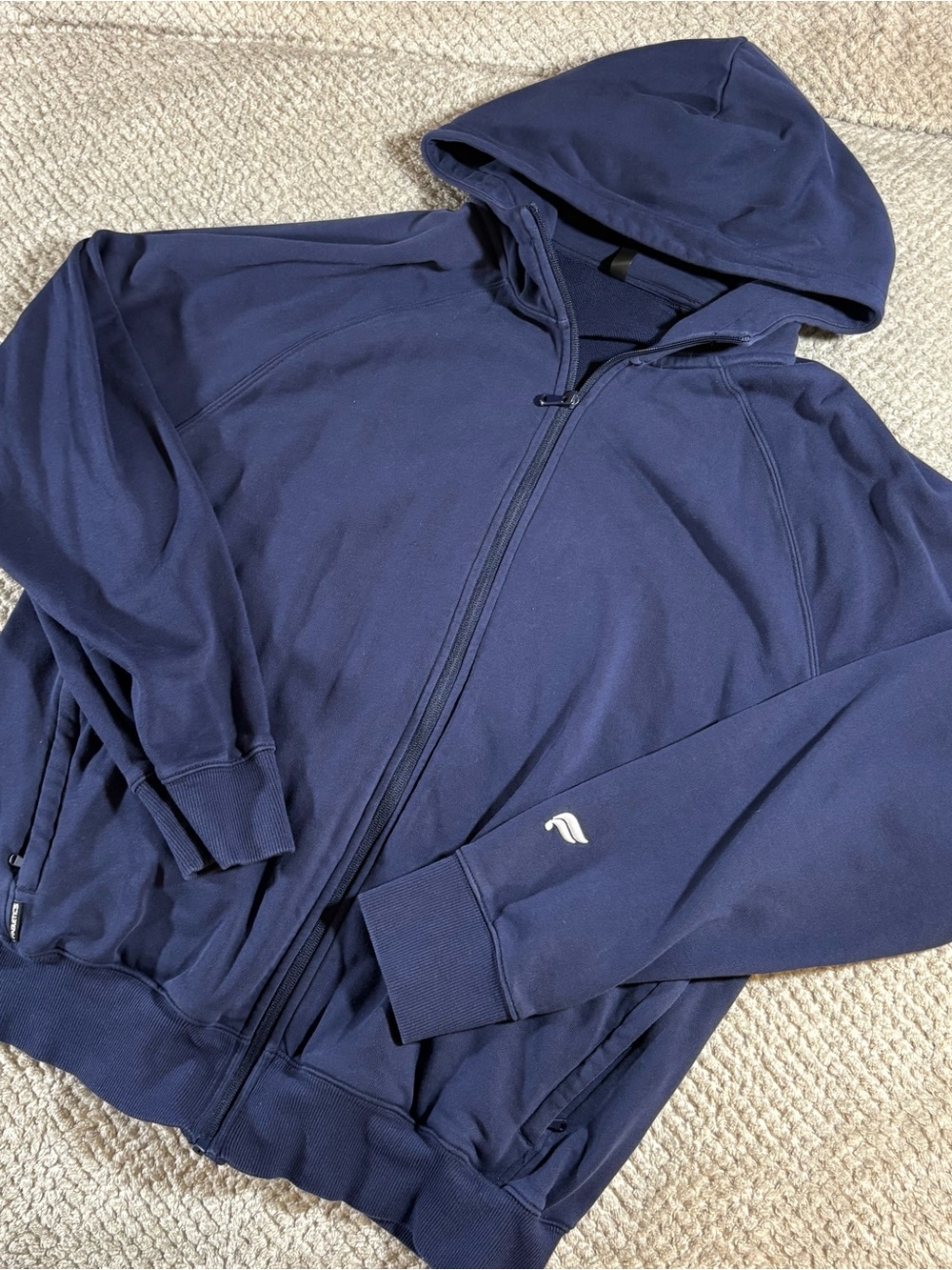 Fabletics Men’s L The One Jacket Deep Navy Fleece Jacket Full Zip Hooded Scrub
